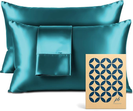 Pure Bedding Satin Pillowcase 2 Pack - King Size (20"x40", Teal) - Silky Pillow Cases for Hair and Skin - Satin Pillow Covers with Envelope Closure - Extra Soft Premium Microfiber