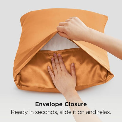 Bedsure Satin Pillowcase 2 Pack Similar to Silk Pillow Cases Standard Size, Pillow Case for Sleeping Women with Envelope Closure, Gifts for Women Men, Orange, 20x26 Inches, 2pcs