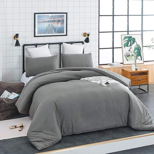 Houseri Grey Comforter Queen Size Solid Dark Gray Bedding Comforters Sets Men Women Modern Dark Grey Queen Comforter Set for Teen Girls Boys Soft Comfy Breathable Pure Grey Bed Quilts Blankets Durable
