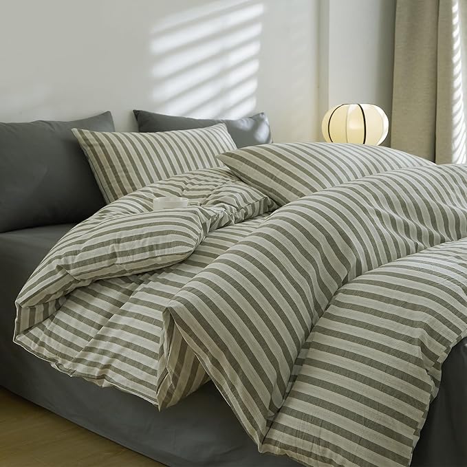EAVD Striped Comforter Set Full Grey White Stripes Bedding Set for Boys Women Men Reversible Striped Bedding Set for All-Season Modern Geometric Comforter Set Soft Fluffy