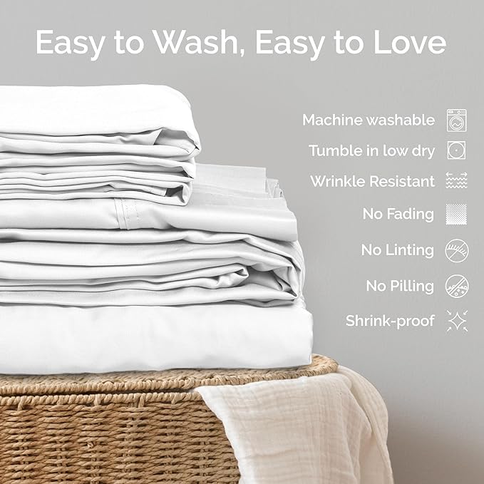 Viscose Bamboo Sheets King Size 4PC Set - Cooling Sheets for Hot Sleepers with Moisture Wicking Technology - Silky Soft 18 Inch Deep Pocket - White 76"x 80"