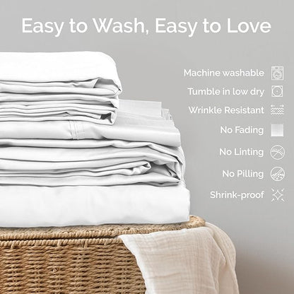 Viscose Bamboo Sheets King Size 4PC Set - Cooling Sheets for Hot Sleepers with Moisture Wicking Technology - Silky Soft 18 Inch Deep Pocket - White 76"x 80"