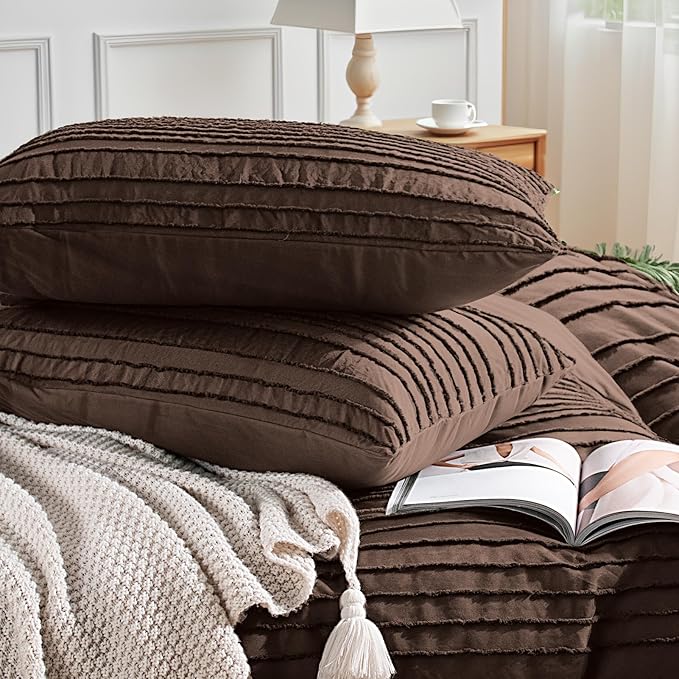 NEXHOME PRO Duvet Cover Full,3 Pieces Boho Tufted Duvet Cover Set, Soft and Lightweight 100% Washed Microfiber Comforter Cover Set for All Season(Dark Brown,80 x 90)-No Comforter