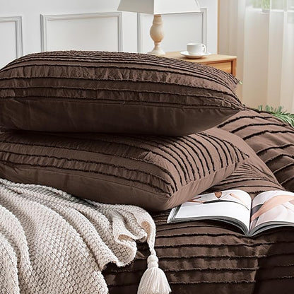 NEXHOME PRO Duvet Cover King,3 Pieces Boho Tufted Duvet Cover Set, Soft and Lightweight 100% Washed Microfiber Comforter Cover Set for All Season(Dark Brown,104 x 90)-No Comforter