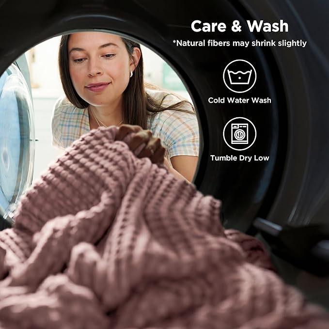 Bedsure Cooling Cotton Waffle King Size Blanket - Lightweight Breathable Blanket of Rayon Derived from Bamboo for Hot Sleepers, Luxury Throws for Bed, Couch and Sofa, Pink, 104x90 Inches