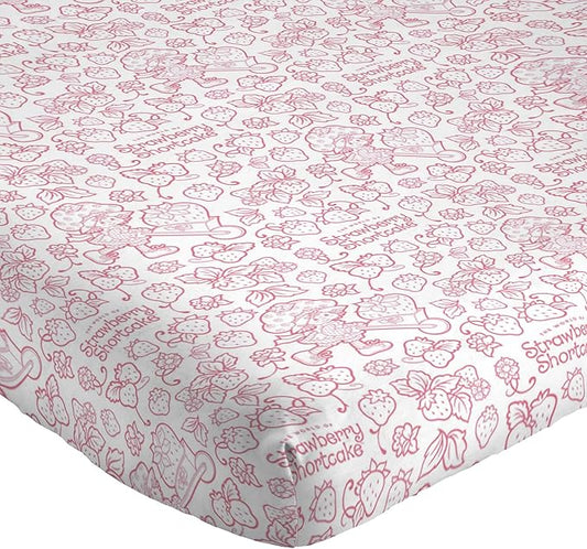 Jay Franco Kids Sheet Set with Fitted, Flat Sheets & Pillow Cover - Ultra-Soft Bedding with Pillowcase for Room Decor, Pink - Strawberry Shortcake, 4 Piece Full