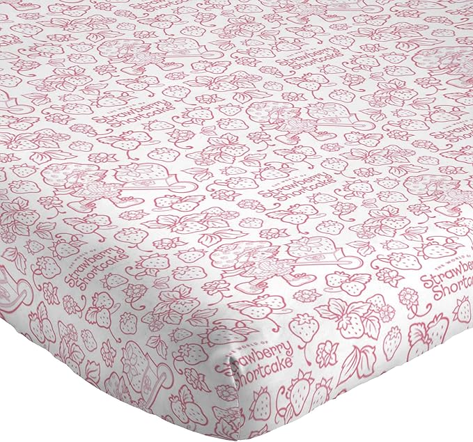 Jay Franco Kids Sheet Set with Fitted, Flat Sheets & Pillow Cover - Ultra-Soft Bedding with Pillowcase for Room Decor, Pink - Strawberry Shortcake, 4 Piece Queen