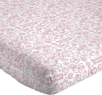 Jay Franco Kids Sheet Set with Fitted, Flat Sheets & Pillow Cover - Ultra-Soft Bedding with Pillowcase for Room Decor, Pink - Strawberry Shortcake, 4 Piece Queen