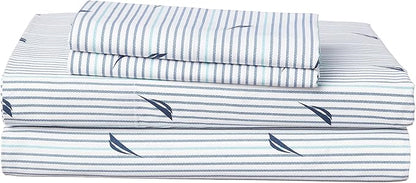 Nautica - Queen Sheets, Cotton Percale Bedding Set, Casual Home Decor (Audley Stripe Blue, Queen)