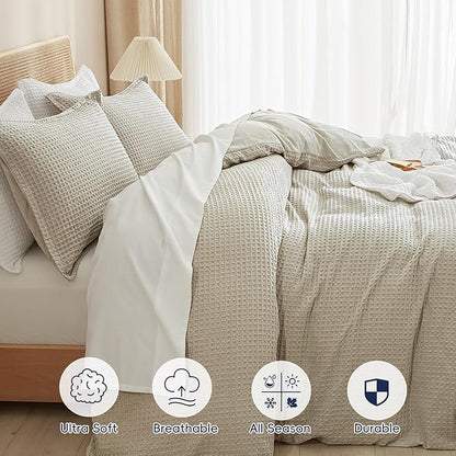 PHF Waffle Weave Duvet Cover Set California King, No Snagging Ultra Soft Luxury Textured Breathable Comforter Cover for All Season 3pcs, Durable Bedding Duvet Set with 2 Pillow Shams, 104"x98", Linen