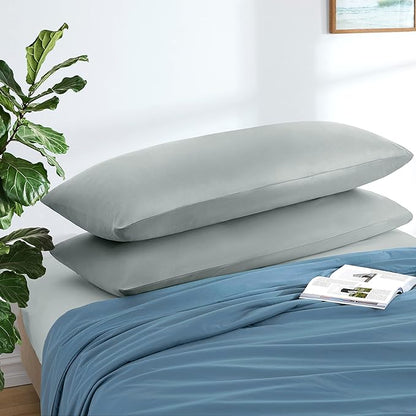 MILVOWOC 2Pcs Brushed Microfiber Body Pillowcases - 20 x 48 Inch, Silver Pillow Case Set Non Slip Envelope Pillow Cover with Moisture Absorption and Anti-Wrinkle