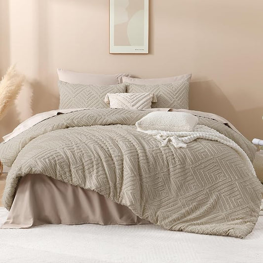 Andency Oversized King Comforter 120''x120'', 3 Pieces Oatmeal Super King Boho Bedding Set & Collections, All Season Soft Farmhouse Tufted Fluffy Bed Set (1 Comforter, 2 Pillowcases)