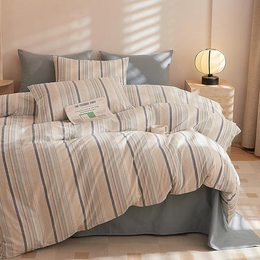 HighBuy Blue Gingham King Size Comforter Set Aztec Design Gingham Striped Bedding Comforter Set Bohemian for Women Men Warm Bedding Comforter Sets for King Bed