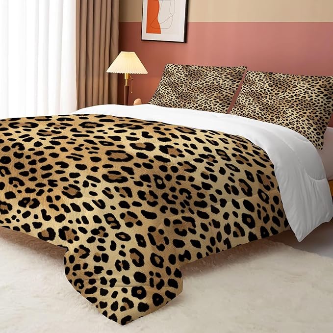 Cheetah Print Bedding Set Full/Queen Leopard Print Comforter for Women Girls Boys Bedroom Animals Quilt Bed Set 1 Comforter 2 Pillowcases