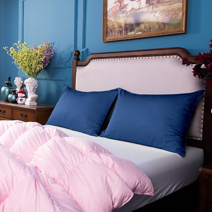 NTBAY Egyptian Cotton Queen Pillowcases - Set of 2, 500 Thread Count Cotton Pillowcases - Soft and Breathable Envelope Closure Pillow Cases - 20x30 Pillow Covers for Bed, Navy Blue