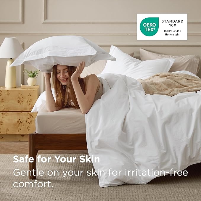 Bedsure 100% Washed Cotton Duvet Cover Super King Size - Natural White Minimalist Bedding Set Linen Like - PureWoven Plain Simple & Soft Comforter Cover 3-Piece (Natural White, Super King, 108"x98")