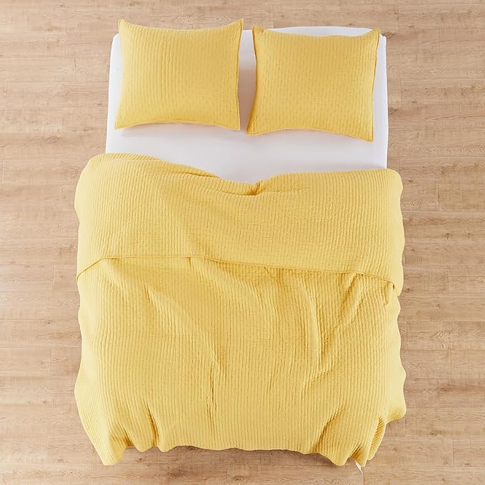 Levtex Home Cross Stitch Reversible Twin XL/Twin Quilt Set (68x86in) with 1 Pillow Sham (26x20in) - Stitch Texture - Yellow - Cotton Twin/Twin Size Quilt Bedding Set - Lightweight, Soft, Pre-Washed