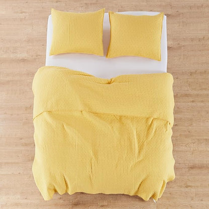 Levtex Home Cross Stitch Reversible Twin XL/Twin Quilt Set (68x86in) with 1 Pillow Sham (26x20in) - Stitch Texture - Yellow - Cotton Twin/Twin Size Quilt Bedding Set - Lightweight, Soft, Pre-Washed