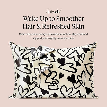 Kitsch Satin Pillowcase with Zipper for Hair & Skin - Softer Than Silk Pillow Cases, Smooth Cooling Satin Pillow Case, Wrinkle-Free, Machine Washable - Pillow Cases Standard Size (19x26) - Heart