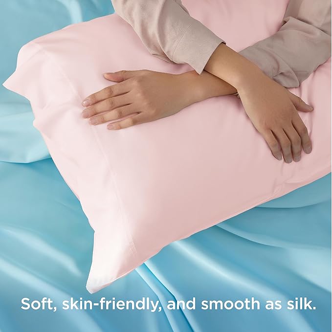 Bedsure King Size Pillow Cases Set of 2, Cooling Pillow Cases King, Rayon Derived from Bamboo Pink Pillowcases, PureWoven Silky Soft Cool Bedding Pillow Covers with Envelope Closure, 20x36 Inches