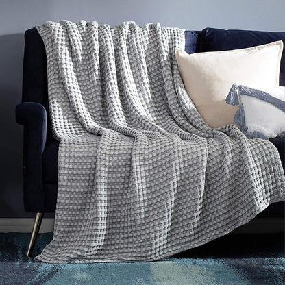 Bedsure Cooling Cotton Waffle King Size Blanket - Lightweight Breathable Blanket of Rayon Derived from Bamboo for Hot Sleepers, Luxury Throws for Bed, Couch and Sofa, Grey, 104x90 Inches