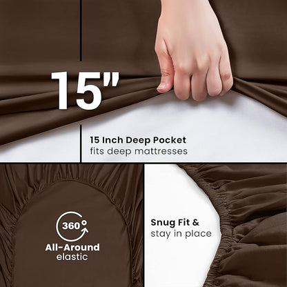 Utopia Bedding Queen Fitted Sheet - Bottom Sheet - Deep Pocket - Soft Microfiber - Shrinkage and Fade Resistant - Easy Care -1 Fitted Sheet Only (Brown)