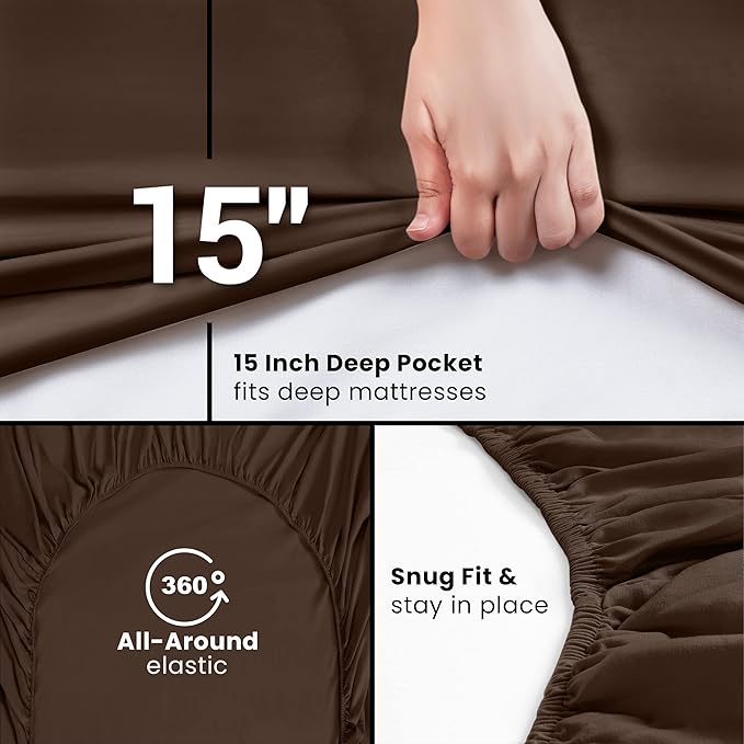 Utopia Bedding King Fitted Sheet - Bottom Sheet - Deep Pocket - Soft Microfiber - Shrinkage and Fade Resistant - Easy Care -1 Fitted Sheet Only (Brown)