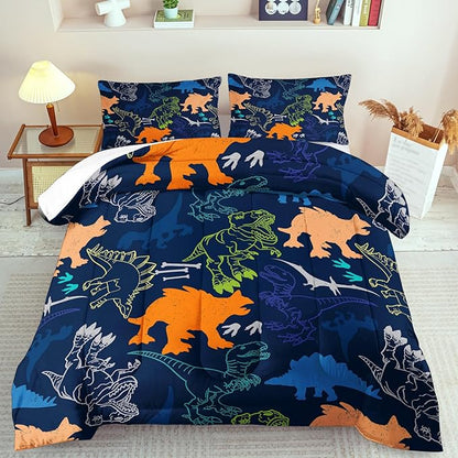 Blue Dinosaur Comforter Set King Boys,Cute Dinosaur Bedding Set King for Kids,Kawaii Dragon Comforter Blue Bedroom Decor,Cute Animal Bedding Kawaii Animal Quilt Boys