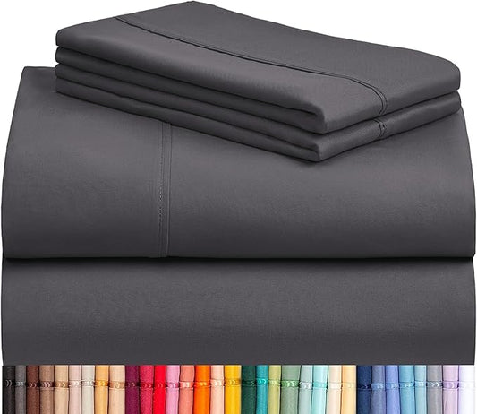 LuxClub Twin XL Sheets - Soft Kids Twin Bed Sheets for Boys and Girls, 3 PC Deep Pockets 18" Eco Friendly Wrinkle Free Kids Fitted Sheets Machine Washable Hotel Bedding Silky Soft- Dark Grey Twin XL