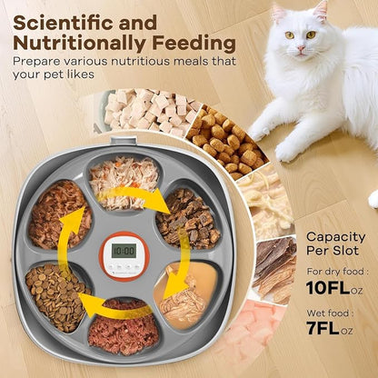 Automatic Cat Feeder Wireless, Sharper Image Auto Cat Food Dispenser for Dry Food with 4 Ice Packs, Rechargeable Auto Feeder for Cats and Dogs with Programmable Timer Low Battery Indicator, White | Rechargeable, 6 meals, 4 ice packs, 14.5x13.6x5in, for...