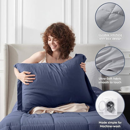Nestl 5 Piece Twin XL Comforter Set – Navy Reversible Bed in a Bag – Complete Twin XL Size Bedding Set with Sheets, Pillowcase and Sham