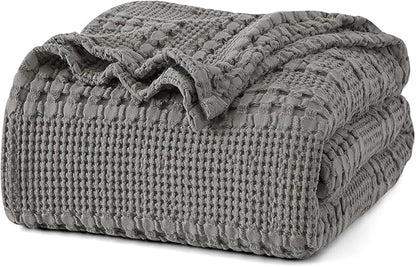 PHF 100% Cotton Waffle Weave Blanket Twin Size for Bed, Soft Lightweight & Breathable for Spring and Summer, All-Season Comfort, Luxury Aesthetic Blanket for Home Decor, 66"x90", Dark Grey