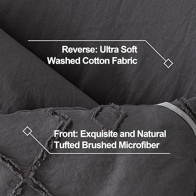 Andency Dark Gray Tufted Comforter Set Full(79x90Inch), 3 Pieces(1 Tufts Comforter, 2 Pillowcases) Boho Textured Farmhouse Bed, Microfiber Down Alternative Geometric Bedding Set