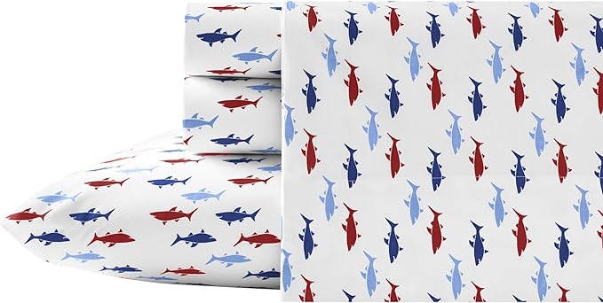 Nautica - Twin Size Sheet Set, Crisp & Tailored Cooling Sheets with a Smooth Cotton Percale Lightweight Feel - Bed Sheets with Matching Pillowcase & Fitted Sheet (Costazul Blue/Red)