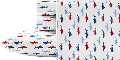Nautica - Twin Size Sheet Set, Crisp & Tailored Cooling Sheets with a Smooth Cotton Percale Lightweight Feel - Bed Sheets with Matching Pillowcase & Fitted Sheet (Costazul Blue/Red)