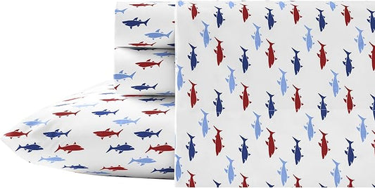 Nautica - Twin Size Sheet Set, Crisp & Tailored Cooling Sheets with a Smooth Cotton Percale Lightweight Feel - Bed Sheets with Matching Pillowcase & Fitted Sheet (Costazul Blue/Red)