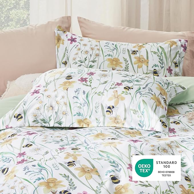 Bedsure Duvet Cover King Size - Reversible Floral Patterned Duvet Cover Set with Zipper Closure, 3 Pieces Green Bedding Set with 8 Corner Ties and 2 Pillow Shams 20"x36"