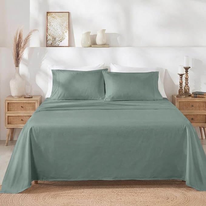 California Design Den 400 Thread Count, Natural 100% Cotton Sheets Sateen, Soft King Bed Sheets Set, Deep Pockets with All-Around Elastic for a Snug Fit, Durable Bedding Set - Sage Green