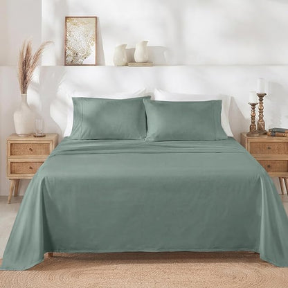 California Design Den Twin XL Sheet Sets - Soft 400 Thread Count Sateen, Natural 100% Cotton Sheets Set with Deep Pockets, and Durable Bedding - Sage Green