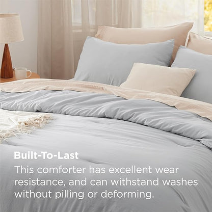 Bedsure Queen Comforter Set, Light Grey Soft Prewashed Bedding for All Seasons, 3 Pieces GentleSoft™ Bed Set, 1 Lightweight Comforter (90"x90") and 2 Pillowcases (20"x26")