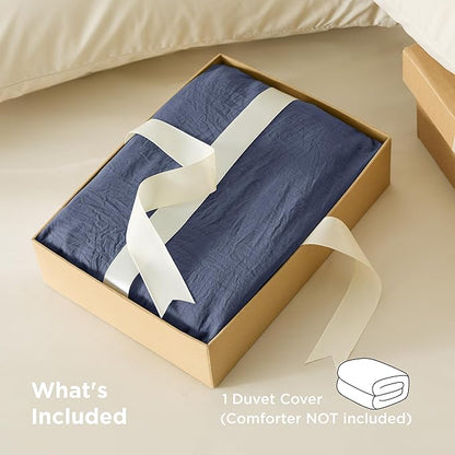 Bedsure Navy Blue Duvet Cover Queen Size Only - Prewashed Cotton-Like Polyester Extra Soft All Season Bedding, Includes 1 Duvet Cover 90x90 Inches with Zipper Closure, Comforter Not Included