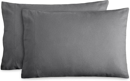 Bare Home Flannel Standard Pillowcases Set of 2 - 100% Cotton - Velvety Soft & Cozy - Double Brushed Heavyweight Flannel Pillowcases (Standard Pillowcase Set of 2, Grey)
