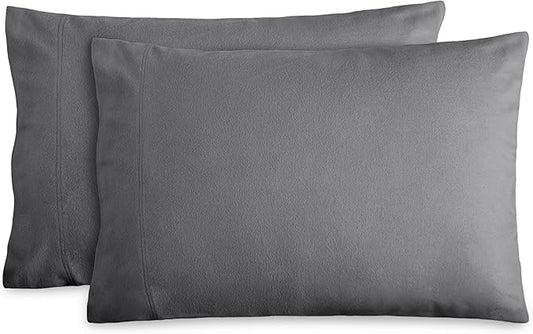 Bare Home Flannel Standard Pillowcases Set of 2 - 100% Cotton - Velvety Soft & Cozy - Double Brushed Heavyweight Flannel Pillowcases (Standard Pillowcase Set of 2, Grey)