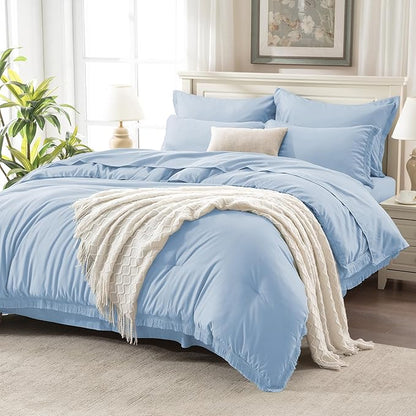 Andency Full Size Comforter Set Light Blue -7 Pieces Boho Tassel Bed in a Bag Soft Lightweight Bedding Sets, Fringe All Season Bed Set with Comforter, Sheets, Pillowcases & Shams
