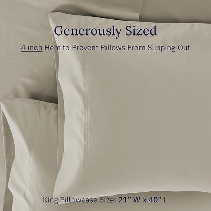 Luxuriously Soft Premium 600 Thread Count, 100% Cotton Set of 2 Cases, Crisp King Size Pillow Cases 2Pc, Fits King Pillows (Cool Taupe)