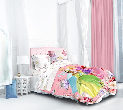 Jay Franco Disney Princess Twin Size Comforter Set - 5 Piece Bedding Includes Sheet Set & Pillow Covers - Super Soft Cozy Floral Bedding with Cinderella and Ariel