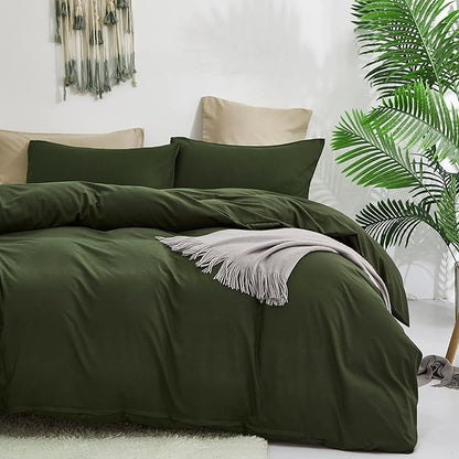 CLOTHKNOW Dark Green Twin/Twin XL Comforter Set 3Pcs Green Bedding Comforter Sets Boys Girls Comforter Soft Military Comforter with 2 x Pillow Cases