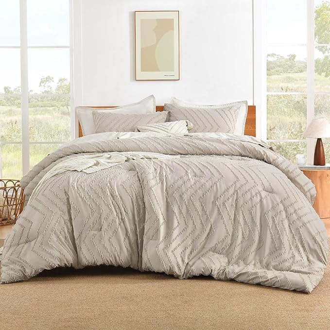 Litanika Tannish Grey King Comforter Set, 3 Pieces Lightweight Tufted Bedding Sets, Down Alternative Comforter Fluffy Bed Set Gift Choice