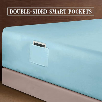 Elegant Comfort Luxurious 1500 Premium Hotel Quality Microfiber 4-Piece Sheet Set, 18-24 Inches Deep - Extra Deep Pocket Sheets - Ultra Soft 4PC Deep Pocket Sheets, Queen, Aqua Blue