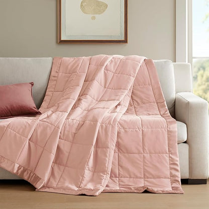Madison Park Windom Down Alternative Blanket, Premium 3M Scotchgard Moisture Wicking Treatment, Lightweight and Soft Bed Cover For All Season, Satin Trim, Blush King